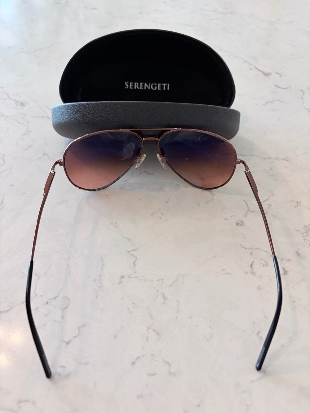 Serengeti Rose Gold Frame Brown Gradient Aviator Sunglasses
